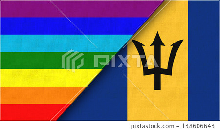 Flags of LGBT and Barbados. LGBT and Barbadian National flags on Fabric Flags of LGBT and Barbados. LGBT and Barbadian National flags on Fabric 138606643