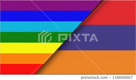 Flags of LGBT and Armenia. LGBT and Armenian National flags on Fabric 138606667