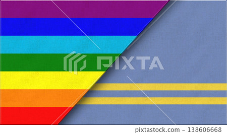 Flags of LGBT and Aruba. LGBT and Country of Aruba National flags on Fabric Flags of LGBT and Aruba. LGBT and Country of Aruba National flags on Fabric 138606668