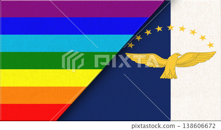 Flags of LGBT and Azores. LGBT and Azores National flags on Fabric Texture. Flags of LGBT and Azores. LGBT and Azores National flags on Fabric Texture. 138606672