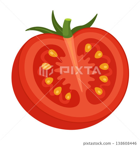 Red ripe tomato half. Hand drawn trendy flat style isolated on transparent background 138608446