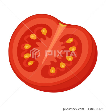 Red ripe tomato half. Hand drawn trendy flat style isolated on transparent background 138608475