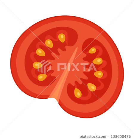 Ripe red tomato slice. Hand drawn trendy flat style isolated on transparent background 138608476