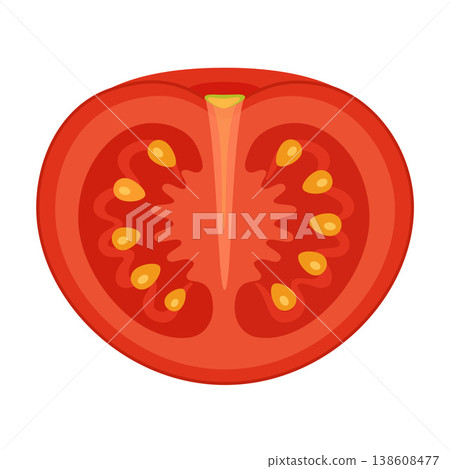 Red ripe tomato half. Hand drawn trendy flat style isolated on transparent background 138608477