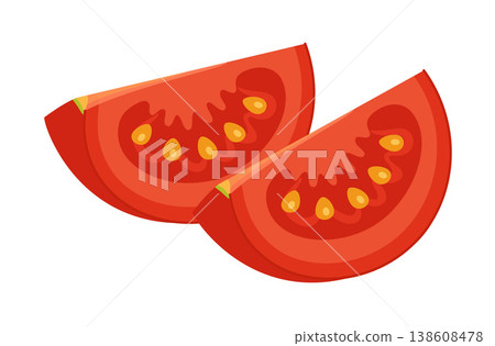 Ripe red tomato wedge. Hand drawn trendy flat style isolated on transparent 138608478