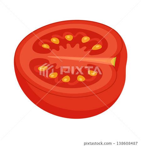 Red ripe tomato half. Hand drawn trendy flat style isolated on transparent background Red ripe tomato half. Hand drawn trendy flat style isolated on transparent background 138608487