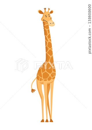 Funny giraffe. Giraffe in a cartoon style, is isolated on white background. Trendy design little kids giraffe Funny giraffe. Giraffe in a cartoon style, is isolated on white background. Trendy design little kids giraffe 138608600