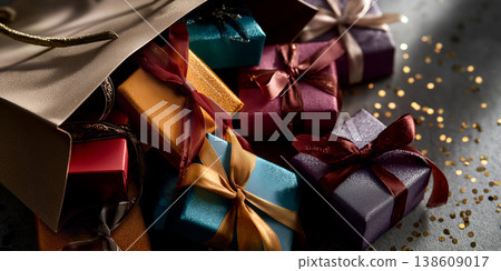 Vivid jewel hues on fabric. Elegant textured gifts with bright highlights and rich tones Vivid jewel hues on fabric. Elegant textured gifts with bright highlights and rich tones 138609017