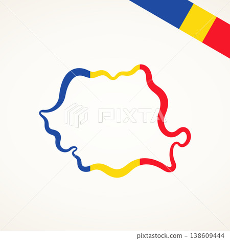 Romania - Outline map and corner flag Romania - Outline map and corner flag 138609444
