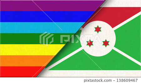 Flags of LGBT and Burundi. LGBT and Burundian National flags on Fabric Texture. Flags of LGBT and Burundi. LGBT and Burundian National flags on Fabric Texture. 138609467
