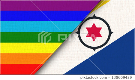 Flags of LGBT and Bonaire. LGBT and Bonaire National flags on Fabric Texture. Flags of LGBT and Bonaire. LGBT and Bonaire National flags on Fabric Texture. 138609489