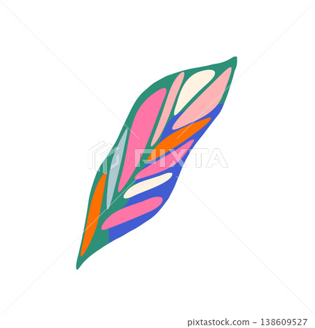 Tropical colorful jungle leaf. Exotic summer illustration and graphic element. 138609527