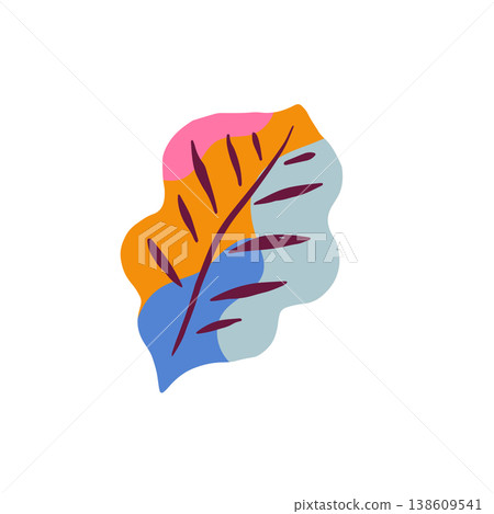 Tropical colorful jungle leaf. Exotic summer illustration and graphic element. Tropical colorful jungle leaf. Exotic summer illustration and graphic element. 138609541