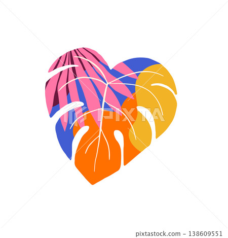 Tropical colorful monstera leaf. Exotic summer illustration and graphic element. 138609551