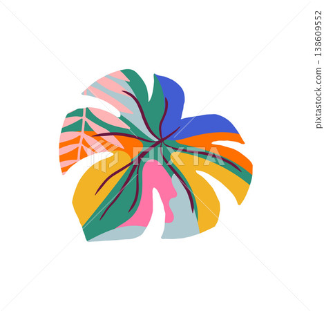 Tropical colorful monstera leaf. Exotic summer illustration and graphic element. Tropical colorful monstera leaf. Exotic summer illustration and graphic element. 138609552