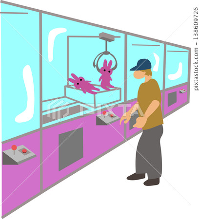 Illustration of a man playing a crane game. Illustration of a man playing a crane game. 138609726