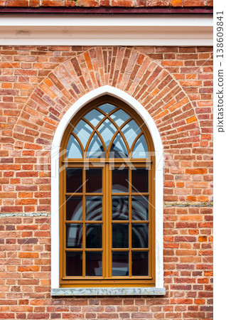 Arched wooden window with leaded glass, photo texture Arched wooden window with leaded glass, photo texture 138609841