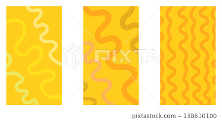 Summer abstract vertical backgrounds set. Yellow and orange geometric patterns with wavy lines and concentric circles. Minimalist vertical posters for summer seasonal social media stories and branding Summer abstract vertical backgrounds set. Yellow and orange geometric patterns with wavy lines and concentric circles. Minimalist vertical posters for summer seasonal social media stories and branding 138610100