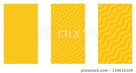 Summer abstract vertical backgrounds set. Yellow and orange geometric patterns with wavy lines and concentric circles. Minimalist vertical posters for summer seasonal social media stories and branding Summer abstract vertical backgrounds set. Yellow and orange geometric patterns with wavy lines and concentric circles. Minimalist vertical posters for summer seasonal social media stories and branding 138610104