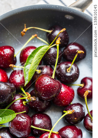 Fresh cherries fruits in a plate, summer fruits. Abstract fruit food photo Fresh cherries fruits in a plate, summer fruits. Abstract fruit food photo 138610145