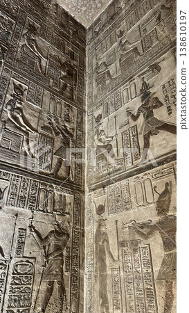 Beautiful bas-reliefs and ancient hieroglyphs from the Dendera Temple Complex, Qena, Egypt Beautiful bas-reliefs and ancient hieroglyphs from the Dendera Temple Complex, Qena, Egypt 138610197