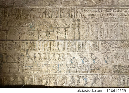 Beautiful bas-reliefs and ancient hieroglyphs from the Dendera Temple Complex, Qena, Egypt Beautiful bas-reliefs and ancient hieroglyphs from the Dendera Temple Complex, Qena, Egypt 138610259