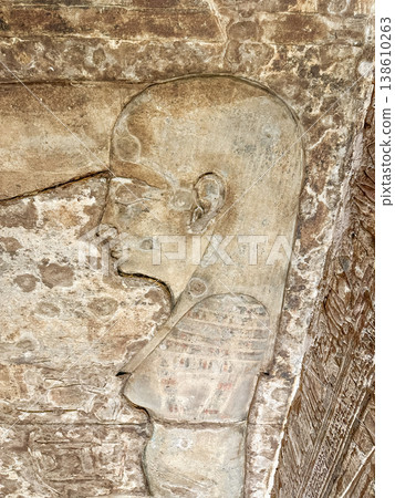 Head of the goddess Hathor at the Dendera Temple Complex, Qena, Egypt Head of the goddess Hathor at the Dendera Temple Complex, Qena, Egypt 138610263