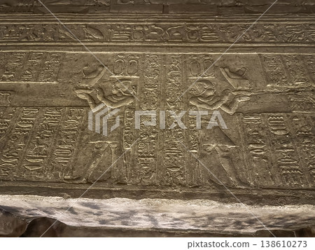 Beautiful bas-reliefs and ancient hieroglyphs from the Dendera Temple Complex, Qena, Egypt 138610273