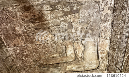 Head of the goddess Hathor at the Dendera Temple Complex, Qena, Egypt Head of the goddess Hathor at the Dendera Temple Complex, Qena, Egypt 138610324