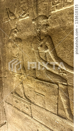Beautiful bas-reliefs and ancient hieroglyphs from the Dendera Temple Complex, Qena, Egypt 138610335