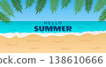 Tropical summer beach background with the text Hello Summer. Vector illustration. 138610666