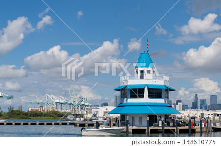 Miami, Florida, USA - June 09, 2024: Miami beach marina. Travel destination. Yacht in marina on Biscayne Bay. Luxury lifestyle. Summer vacation. Florida Biscayne bay Miami. Biscayne Bay banner 138610775