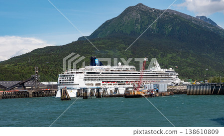Skagway, Alaska, USA - July 07, 2019: Norwegian Jewel of Norwegian cruise line, NCL. Cruise ship vacation tour. Alaska harbor with cruise liner ship. Travel vacation tour. Travel destination Skagway, Alaska, USA - July 07, 2019: Norwegian Jewel of Norwegian cruise line, NCL. Cruise ship vacation tour. Alaska harbor with cruise liner ship. Travel vacation tour. Travel destination 138610809