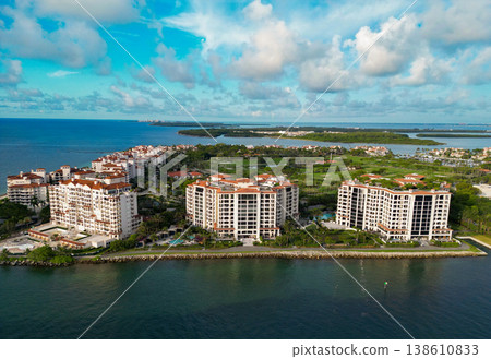 Aerial view. Aerial view of cityscape with skyscraper in Miami Beach. Skyline marina aerial cityscape. Cityscape of Miami south beach. Florida with modern skyscrapers in downtown Miami. Aerial drone 138610833