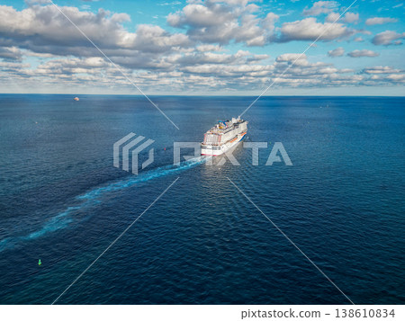 Miami, Florida, USA - November 24, 2024: Luxury liner facing horizon. Carnival cruise line. Cruise ship Carnival celebration vacation. Cruise ship in summer. Cruise ship travel at sea. Luxury liner 138610834