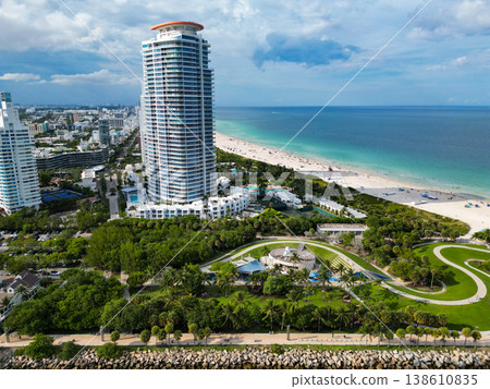 Cityscape skyline of Miami, Florida. Architecture of city. City downtown skyline. Skyline of Miami. Miami south beach aerial view. City skyscraper architecture and marina. City skyline 138610835