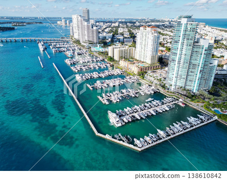 Yacht club. Marina in Miami, Florida. Biscayne bay. Downtown Miami marina with luxury yacht. Summer vacation. Luxury South beach marina. Luxury yacht. Turquoise water. Miami south beach view 138610842