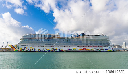 Miami, Florida, USA - November 03, 2024: Cruise ship vacation and travel at sea. Luxury liner. Norwegian encore. Cruise ship vacation. Cruise ship in summer vacation. Norwegian cruise line, NCL Miami, Florida, USA - November 03, 2024: Cruise ship vacation and travel at sea. Luxury liner. Norwegian encore. Cruise ship vacation. Cruise ship in summer vacation. Norwegian cruise line, NCL 138610851