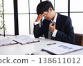 Businessman experiencing stress at work due to heavy workloads, financial worries, and the pressure of responsibility. 138611012