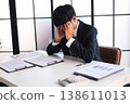 Businessman experiencing stress at work due to heavy workloads, financial worries, and the pressure of responsibility. 138611013