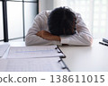 Businessman experiencing stress at work due to heavy workloads, financial worries, and the pressure of responsibility. 138611015