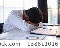 Businessman experiencing stress at work due to heavy workloads, financial worries, and the pressure of responsibility. 138611016