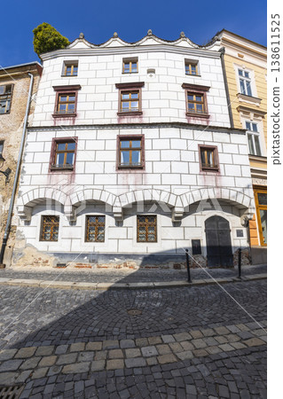 Historic house with wavy gable in Znojmo, Czechia Historic house with wavy gable in Znojmo, Czechia 138611525