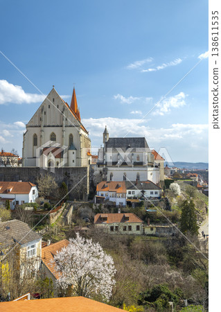ZNOJMO cityscape with Saint Nicholas church and historic buildings 138611535