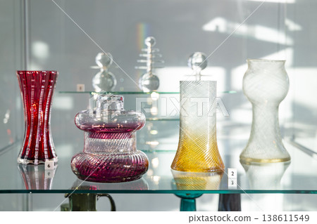 Colorful modern glass vases on display in Zlin Colorful modern glass vases on display in Zlin 138611549