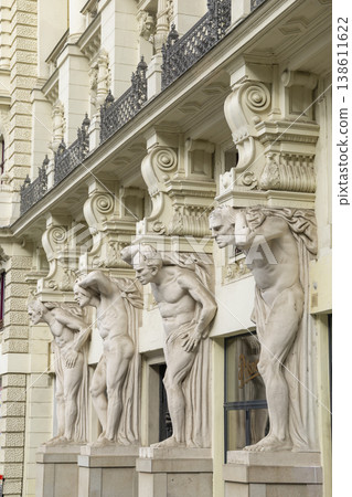Atlantes supporting building balcony in Brno Czechia Atlantes supporting building balcony in Brno Czechia 138611622