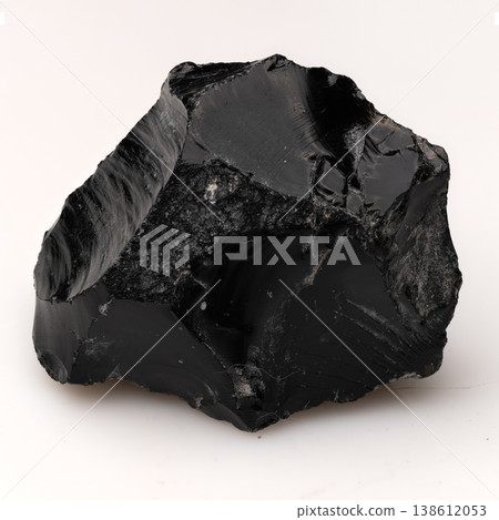 Large Piece of Natural Black Obsidian Volcanic Glass with Sharp Conchoidal Fractures and Glossy Smooth Texture. 138612053