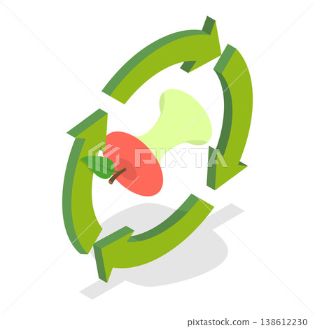 3D Isometric Flat Vector Illustration of Organic Disposal, Recycling Food Waste And Kitchen Scraps In Compost Collection Program. Item 3 138612230