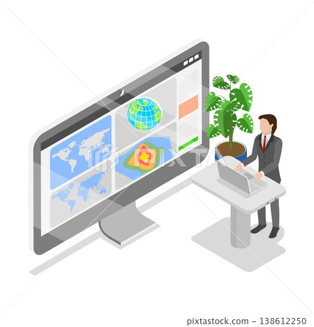 3D Isometric Flat Vector Illustration of Studying Data for Weather Forecasting, Meteorology Scenes. Item 3 138612250