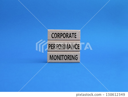 Corporate performance monitoring symbol. Concept word Corporate performance monitoring on wooden blocks. Beautiful blue background. Business and Corporate performance monitoring. Copy space Corporate performance monitoring symbol. Concept word Corporate performance monitoring on wooden blocks. Beautiful blue background. Business and Corporate performance monitoring. Copy space 138612349